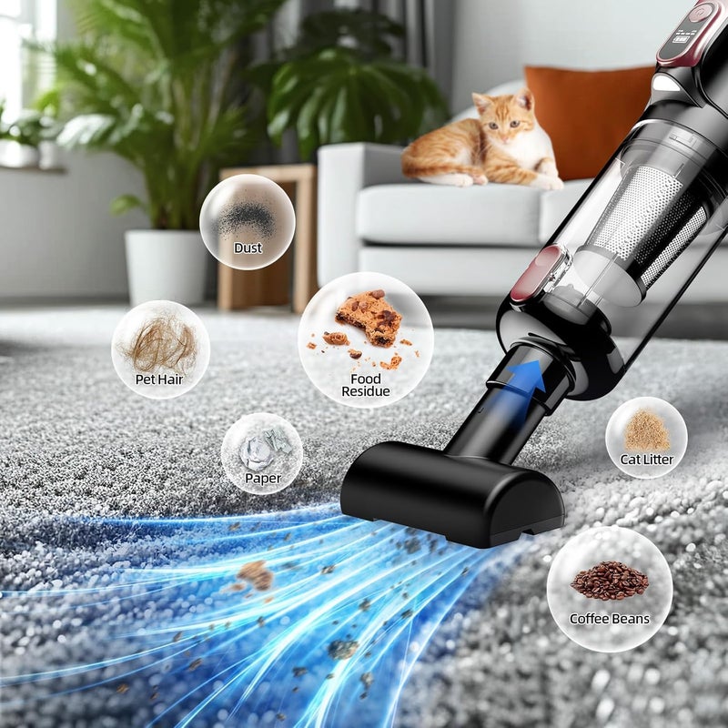 MONOZEL مكنسة كهربائية محمولة، 18000Pa 2 في 1 مكنسة سيارة لاسلكية وم blower هواء، محرك بدون فرش 130W مع بطارية 7800mAh، ضوء LED ورؤوس متعددة، محمولة للاستخدام في المنزل، السيارة، المكتب، والحيوانات الأليفة - Image 3